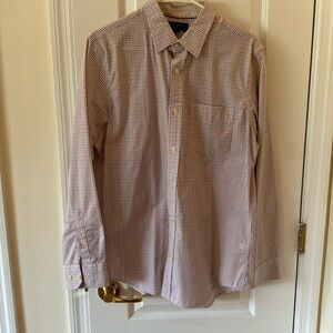 Selling fitted plaid BR shirt. M size Neck is 15-15.5. White, navy, & orange